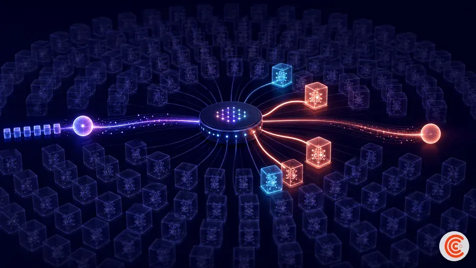 Mixture-of-experts routing activates only a subset of model modules for each token
