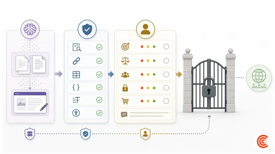 Human owner approval gate before an AI-assisted article is published