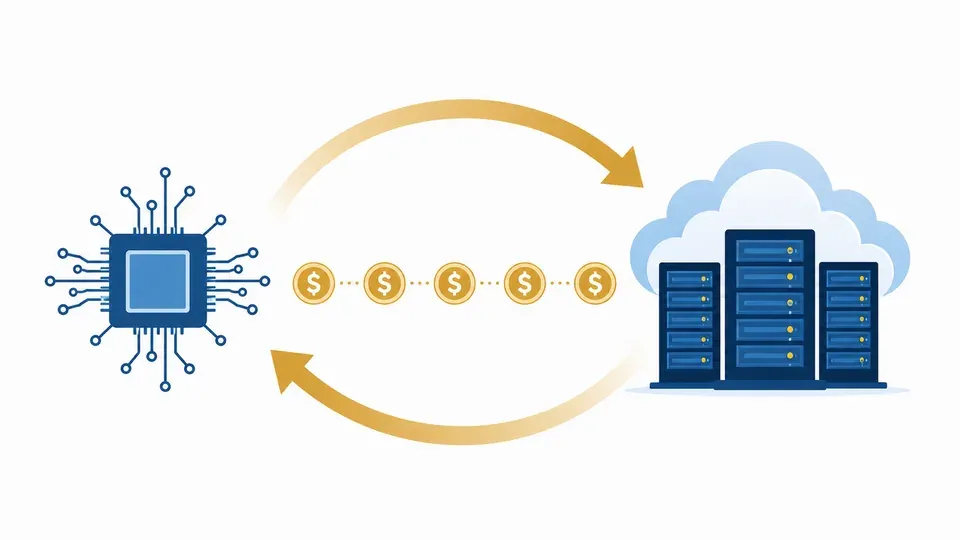 Diagram showing capital rotating from a chip icon toward hyperscaler cloud data centers