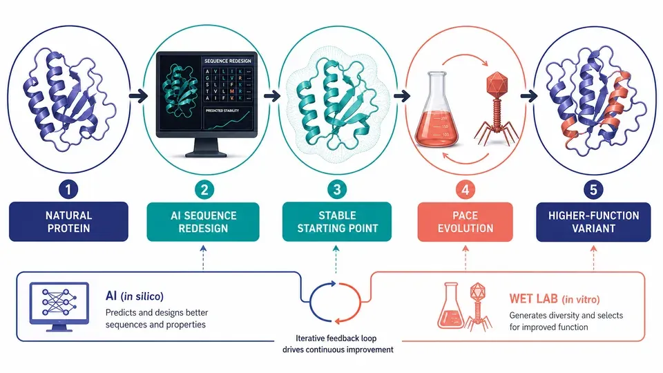 Workflow combining AI protein redesign with laboratory directed evolution