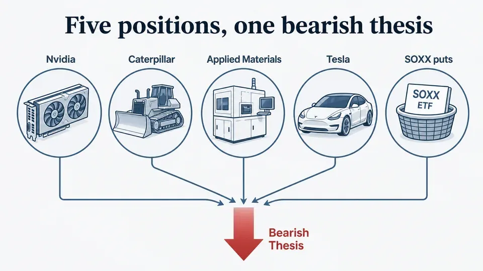 Diagram showing five AI-related short positions converging into a single bearish bet against the semiconductor rally