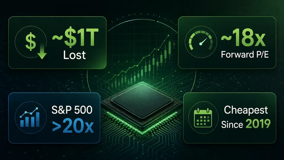 Concept chart showing Nvidia's 2026 stock decline crossing below a rising memory-chip supplier as investors rotate within the AI trade