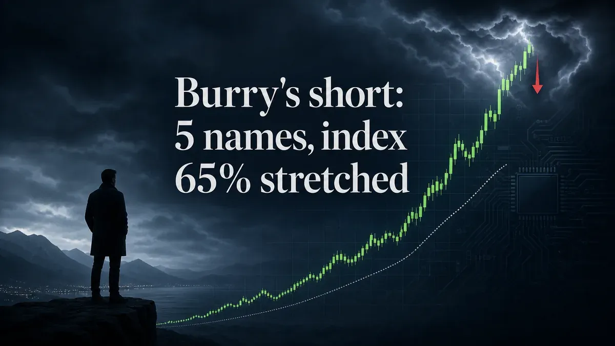 Michael Burry's AI Short, by the Numbers: 5 Names and a Semiconductor Index 65% Above Its 200-Day Average